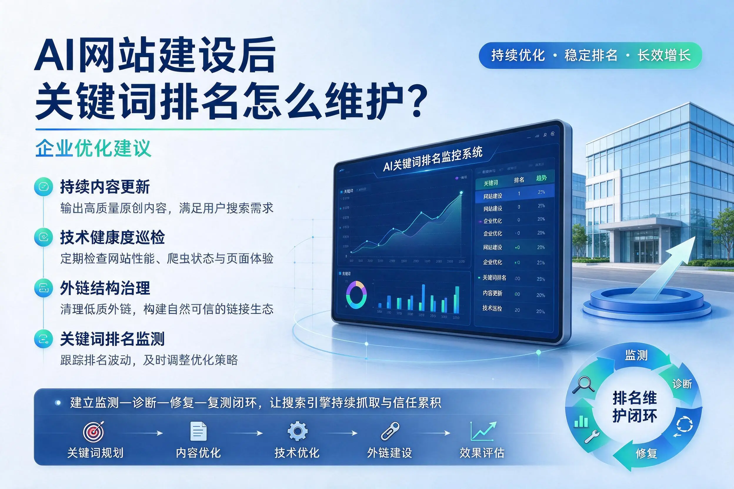AI网站建设后关键词排名怎么维护?永州企业优化建议