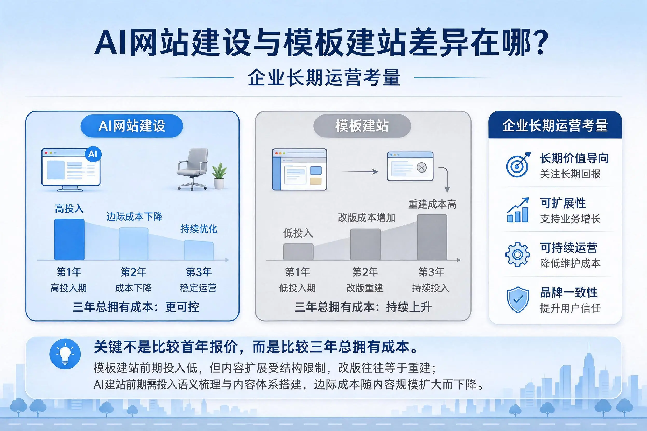 AI网站建设与模板建站差异在哪？永州企业长期运营考量